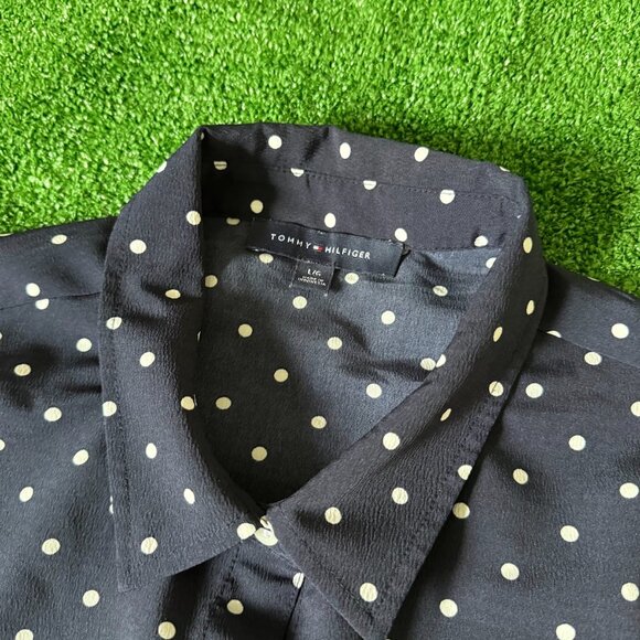 Tommy Hilfiger Women's Shirt Button Up Polka Dot Short Sleeve Navy Blue Size L - Picture 7 of 11